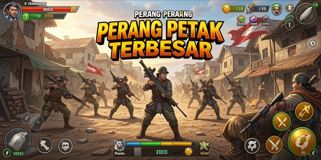 Screenshot dari gameplay 8055 menampilkan aksi pertempuran yang intens.