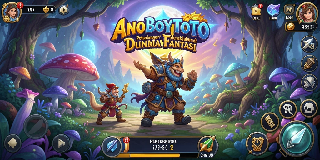 Screenshot gameplay ANOBOYTOTO menampilkan karakter menjelajahi hutan fantasi.