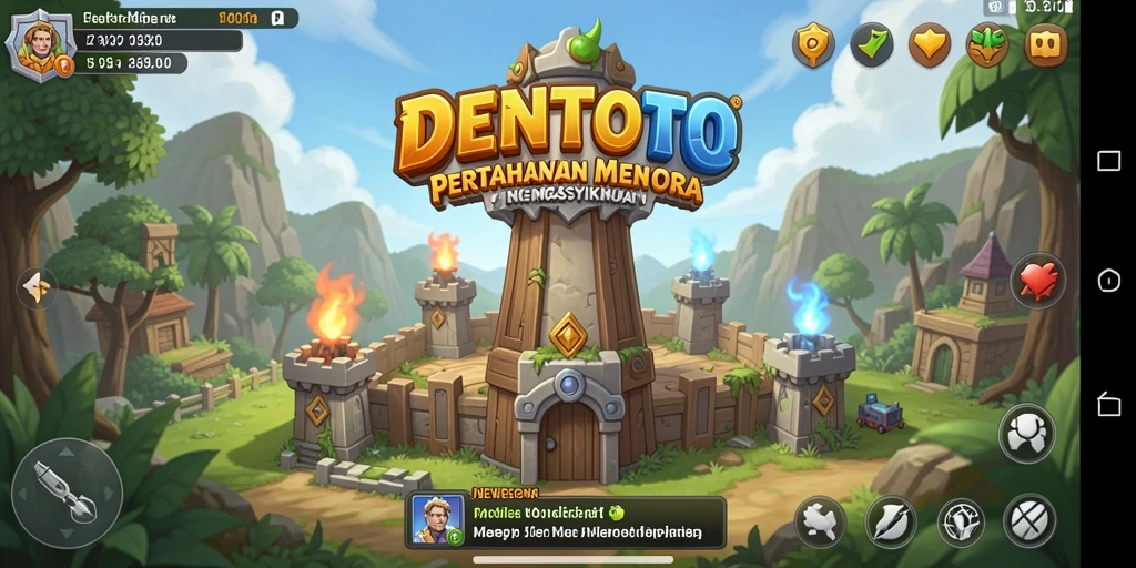 Screenshot DENTOTO menampilkan aksi seru dalam permainan Tower Defense.