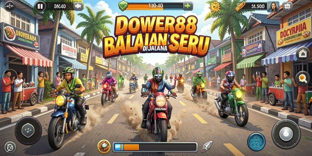 Screenshot gameplay DOWER88 yang menampilkan balapan mendebarkan di lintasan.