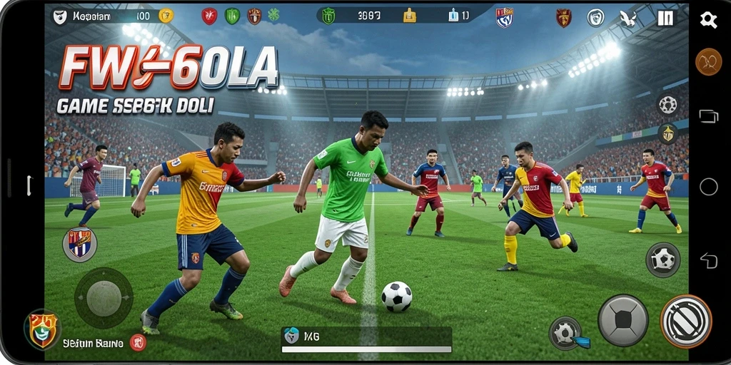 Screenshot utama FW66 menampilkan aksi seru di lapangan sepak bola.