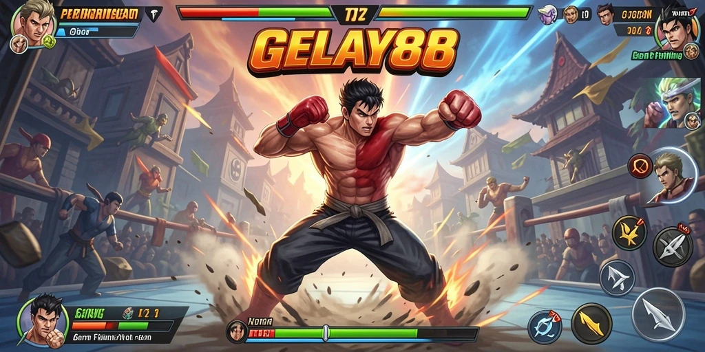 Screenshot pertarungan menegangkan di GELAY88 yang menampilkan karakter-karakter ikonik.