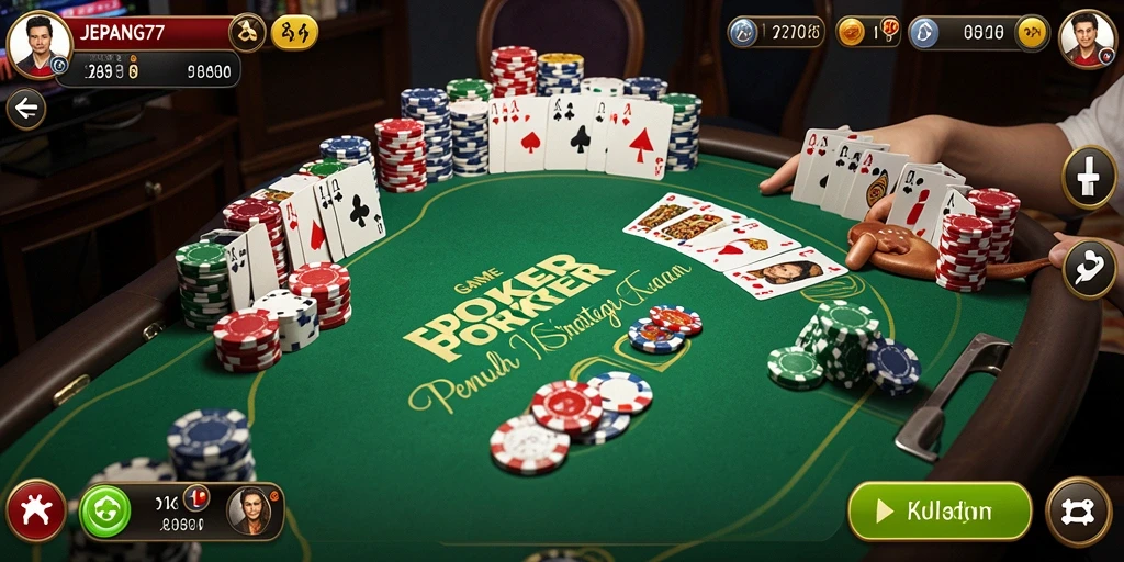 Screenshot gameplay JEPANG77 menampilkan suasana meja poker yang seru.