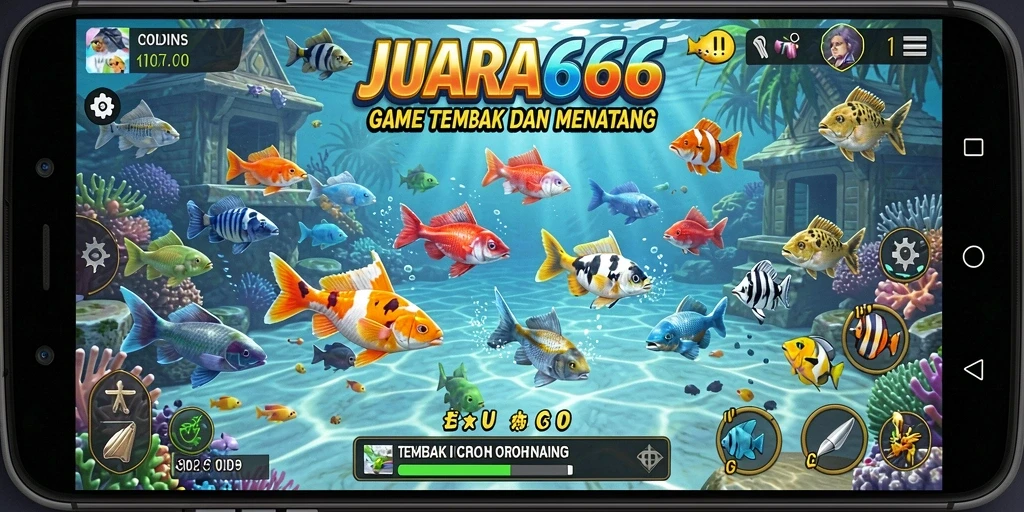 Screenshot JUARA666 menampilkan aksi menembak ikan yang seru.