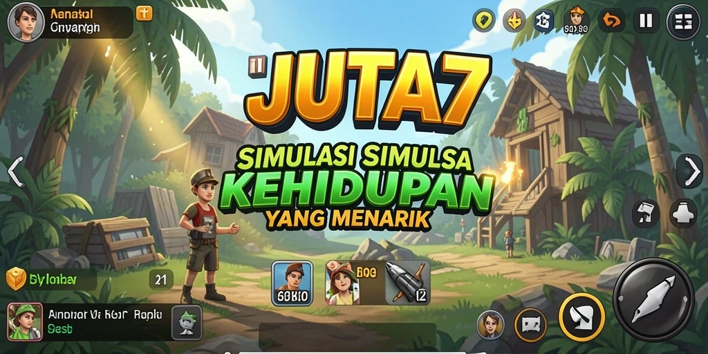 Screenshot JUTA7 menunjukkan aktivitas simulasi kehidupan yang dinamis.