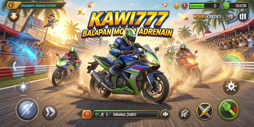 Tangkapan layar KAWI777 menampilkan aksi balapan motor yang seru.