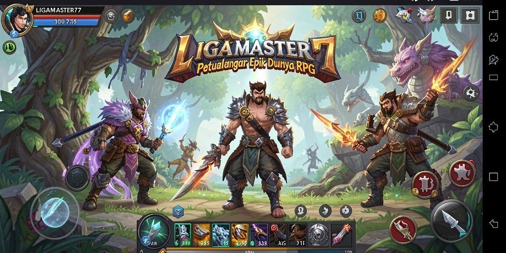 Tampilan gameplay RPG yang mendebarkan dalam LIGAMASTER77.