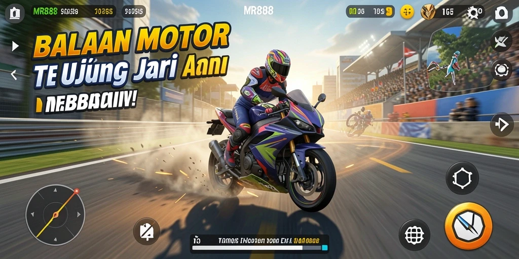 Gameplay mendebarkan di MR888 dengan balapan motor yang seru.