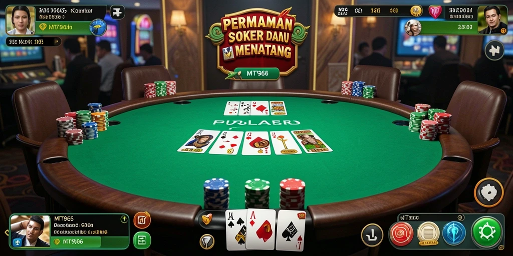 Screenshot menunjukkan gameplay seru MT966 dengan pemain yang berkompetisi di meja poker.