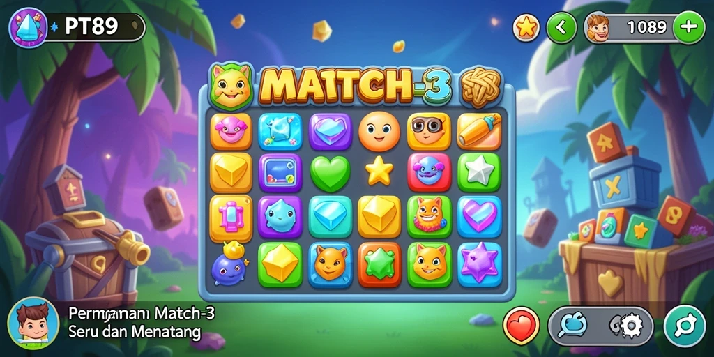 Tampilan gameplay PT89 yang penuh warna dan menantang.