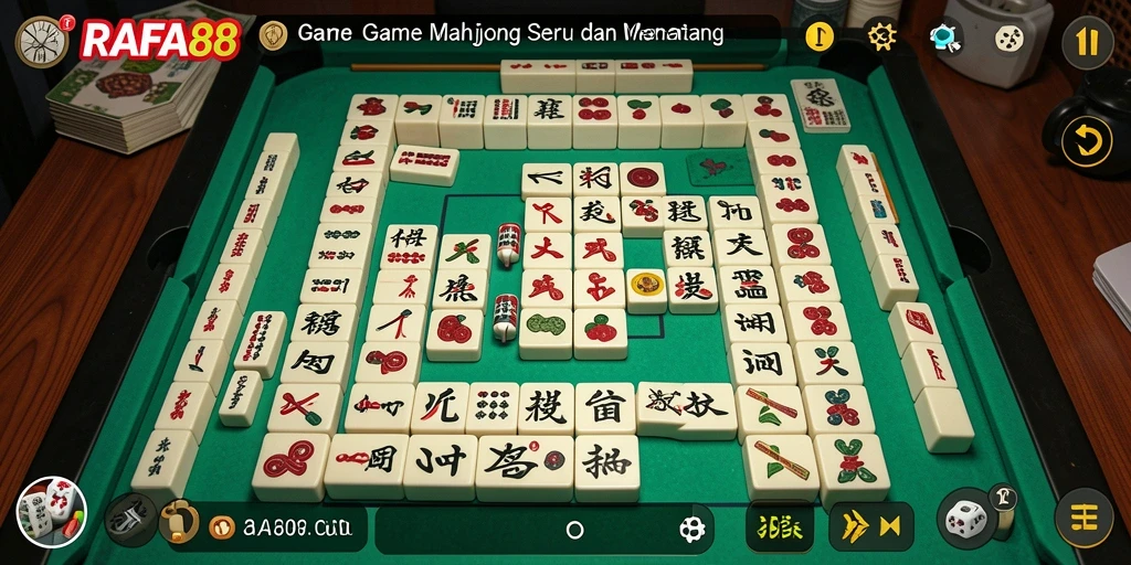 Screenshot gameplay RAFA88 menampilkan ubin Mahjong yang menarik dan antarmuka yang ramah pengguna.